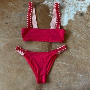 Topshop Red Bikini with Embroidered Straps